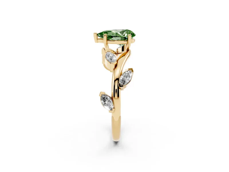 Pear-Shaped Twisted Vine Engagement Ring Setting for a Fancy Green Lab-Grown Diamond | Yellow Gold