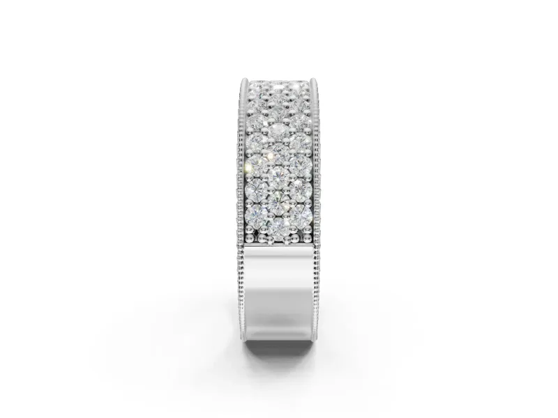 Round Lab-Grown Diamond Wide Pavé Wedding Band | Milgrain Edges | White Gold