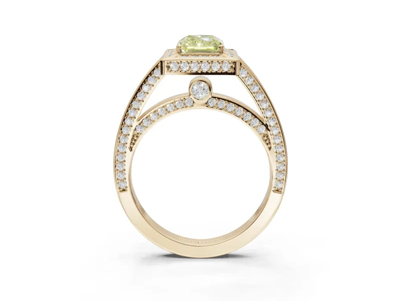 Radiant Cut Sectioned Halo Engagement Ring Setting for a Fancy Yellow Lab-Grown Diamond | Yellow Gold