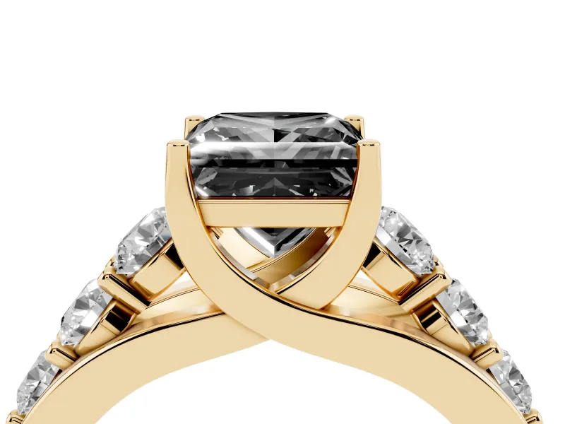 Princess Cut Engagement Ring Setting for a Black Center | Yellow Gold