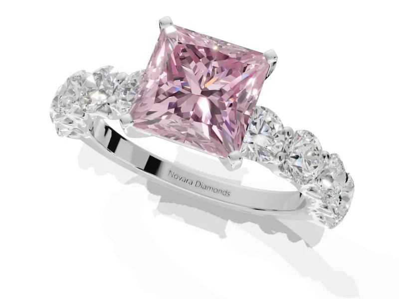 Princess Cut Side Stone Engagement Ring Setting for a Fancy Pink Lab-Grown Diamond | Scalloped Prong Accents | Platinum