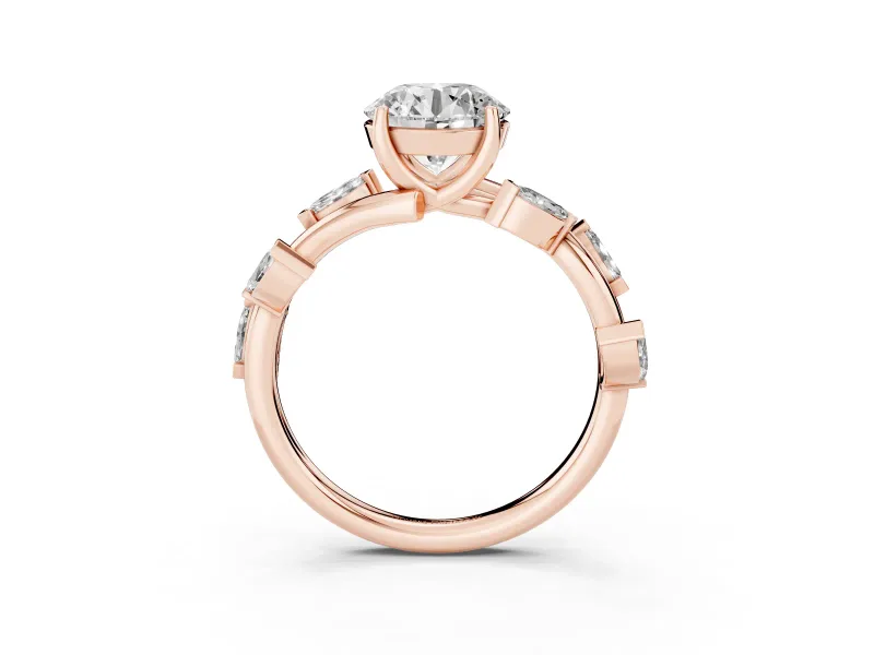 Round Twisted Vine Engagement Ring Setting | Marquise Side Stones | Rose Gold