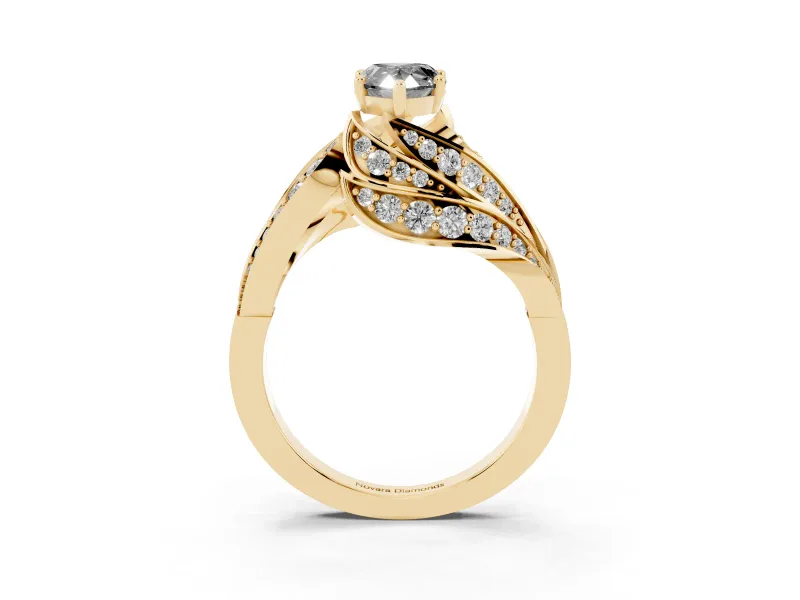 Fancy Black Pear Cut Diamond Solitaire Ring Set in Yellow gold with Layered Twist Pavé Band