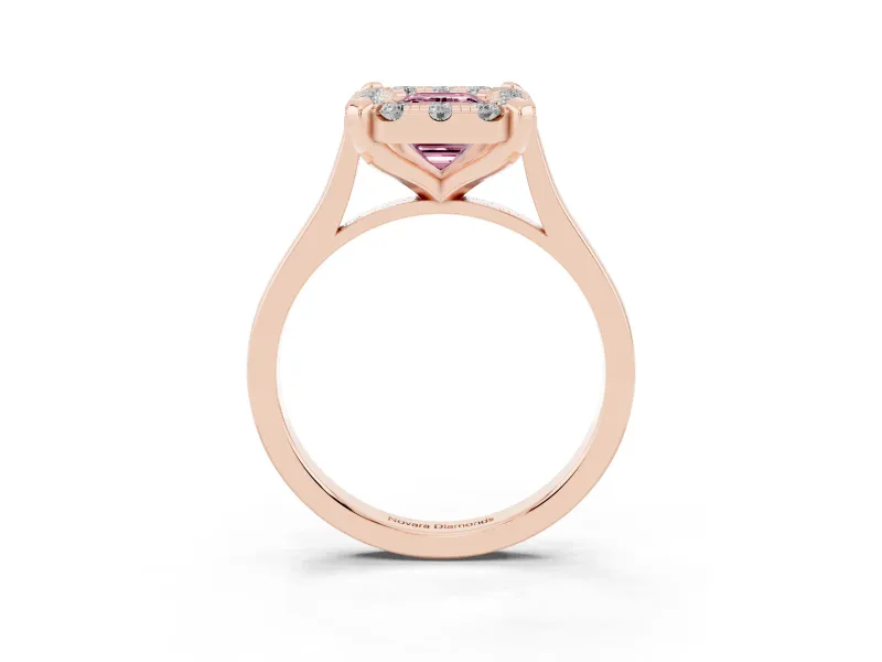Emerald Cut Claw Corner Halo Engagement Ring Setting for a Fancy Pink Lab-Grown Diamond | Slim Plain Band | Rose Gold
