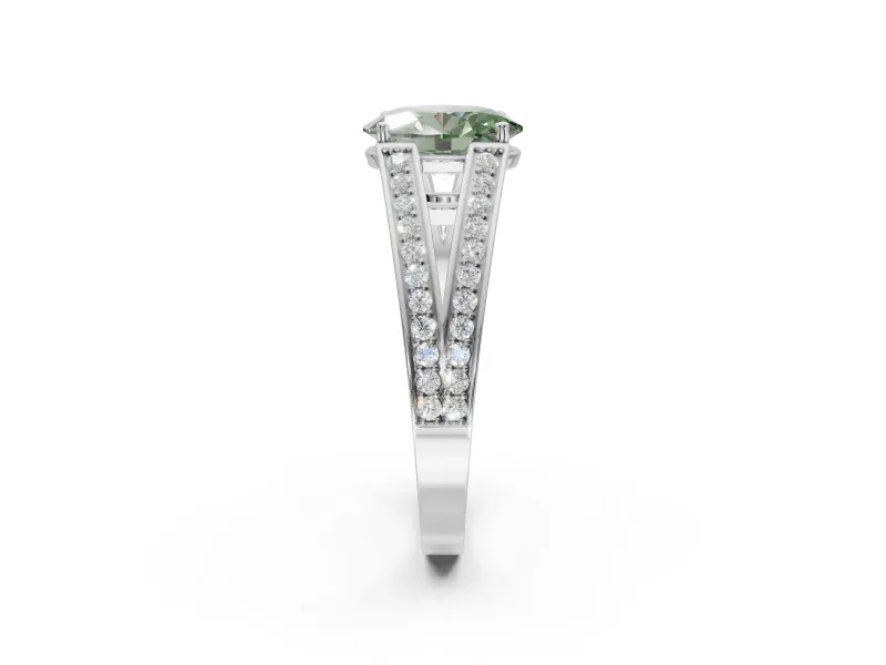 Oval Split Shank Pavé Engagement Ring Setting for a Fancy Green Lab-Grown Diamond | Platinum