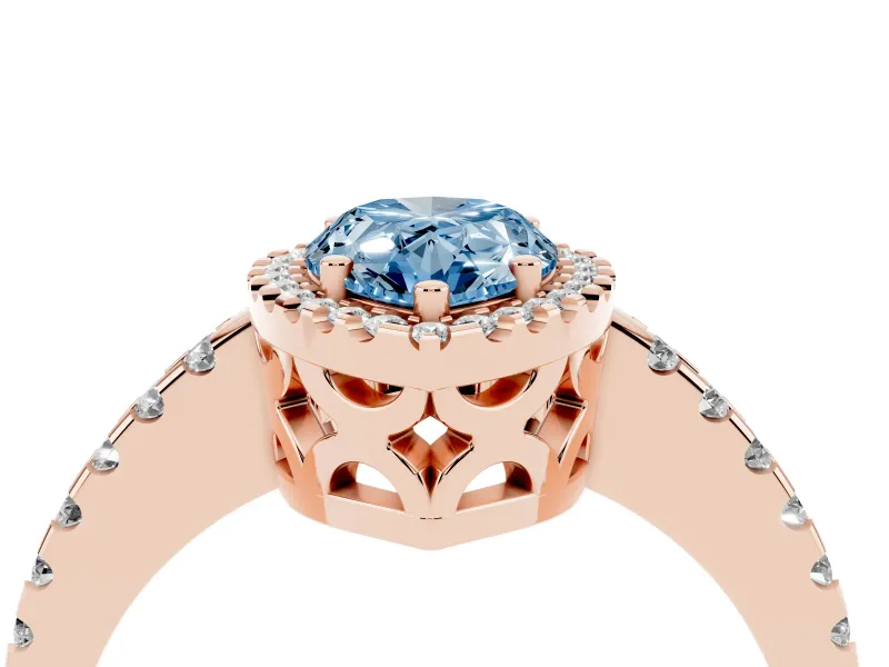 Pear-Shaped Pave Halo Engagement Ring Setting for a Fancy Blue Lab-Grown Diamond | Rose Gold