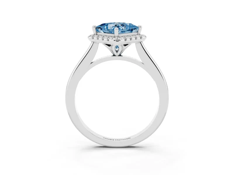 Princess Cut Halo Engagement Ring Setting for a Fancy Blue Lab-Grown Diamond | Plain Polished Band | Platinum