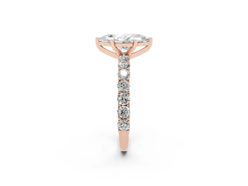 Marquise Cut Diamond Solitaire Ring Set in Rose gold with Shared Prong Pavé Band