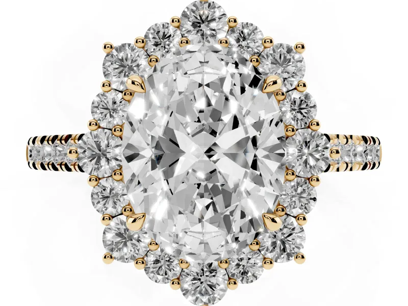 Oval Scalloped Halo Engagement Ring Setting | Single Row Pave | Yellow Gold