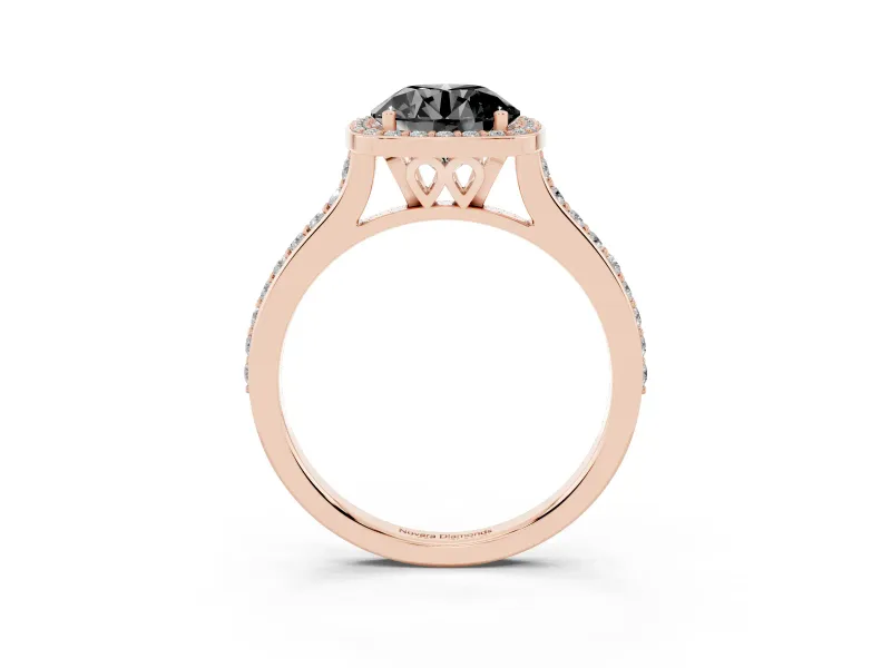 Round Pavé Halo Engagement Ring Setting for a Black Center | Rose Gold