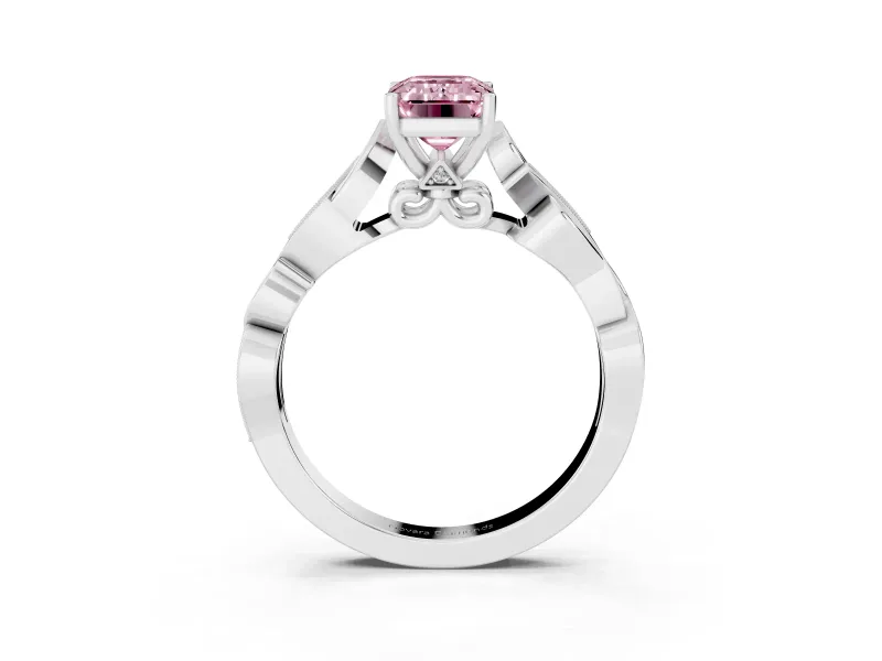 Emerald Cut Vine Engagement Ring Setting for a Fancy Pink Lab-Grown Diamond | White Gold