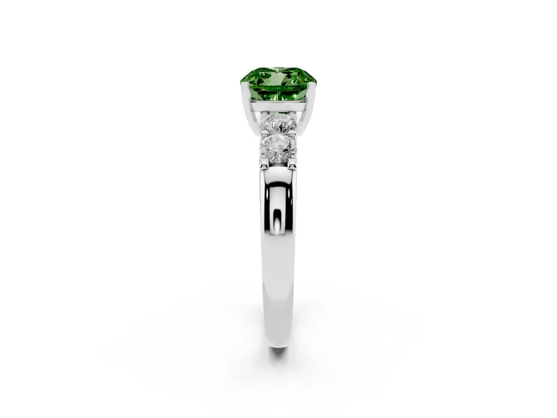 Fancy Green Cushion Cut Diamond Five-Stone Prong Set Engagement Ring Set in Silver with Channel Band