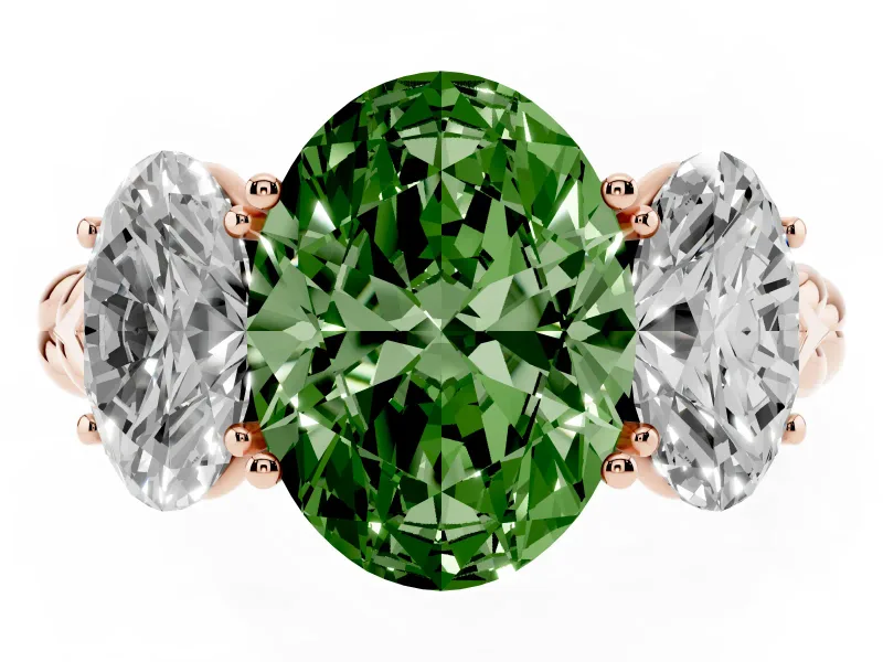 Oval Three Stone Engagement Ring Setting for a Fancy Green Lab-Grown Diamond | Braided Band | Rose Gold
