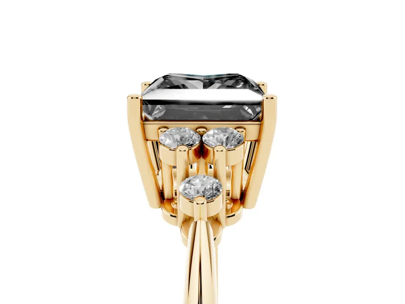 Princess Cut Cluster Accent Engagement Ring Setting for a Black Center | Plain Band | Yellow Gold