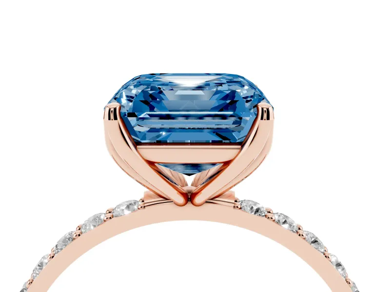 Asscher Cut Pave Engagement Ring Setting for a Fancy Blue Lab-Grown Diamond | Slim Band | Rose Gold