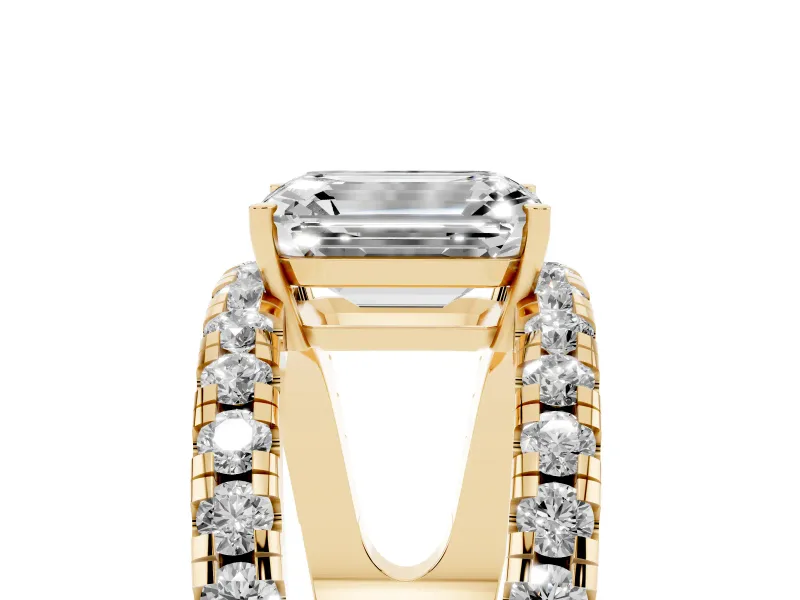 Emerald Cut Wide Open Split Shank Engagement Ring Setting | Pavé Strands | Yellow Gold