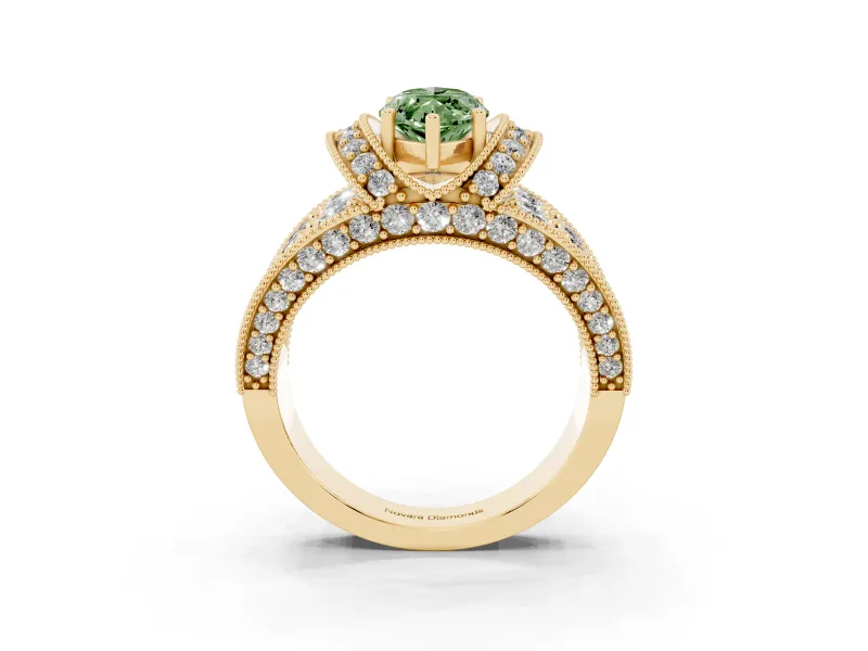 Marquise Vintage Pave Engagement Ring Setting for a Fancy Green Lab-Grown Diamond | Milgrain Edges | Yellow Gold