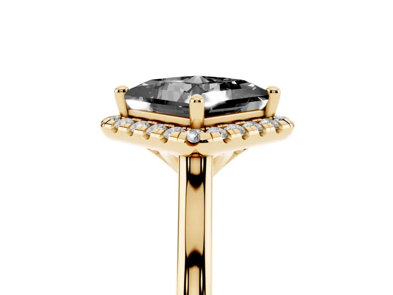 Princess Cut Halo Engagement Ring Setting for a Black Center | Plain Polished Band | Yellow Gold