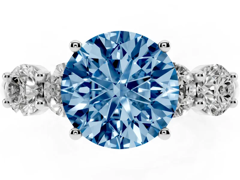 Round Five Stone Engagement Ring Setting for a Fancy Blue Lab-Grown Diamond | Plain Band | Platinum