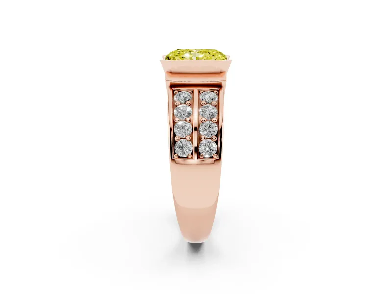 Radiant Cut Half Bezel Engagement Ring Setting for a Fancy Yellow Lab-Grown Diamond | Channel Band | Rose Gold