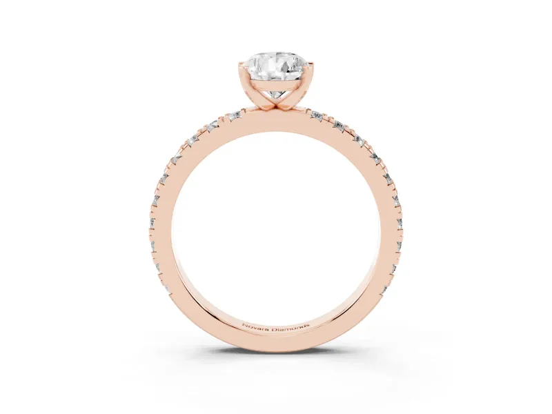 Pear Cut Diamond Pavé Band Solitaire Set in Rose gold with Prong Setting
