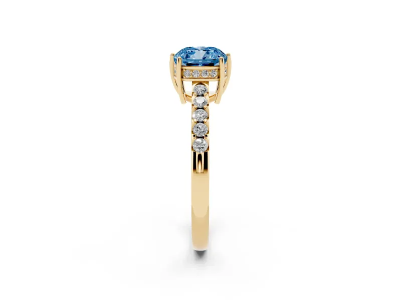 Cushion Cut Engagement Ring Setting for a Fancy Blue Lab-Grown Diamond | Yellow Gold - Design NV-24649