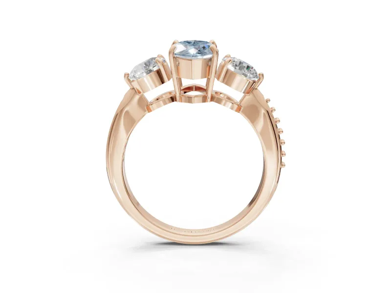 Marquise Three Stone Engagement Ring Setting for a Fancy Blue Lab-Grown Diamond | Tapered Pave Band | Rose Gold