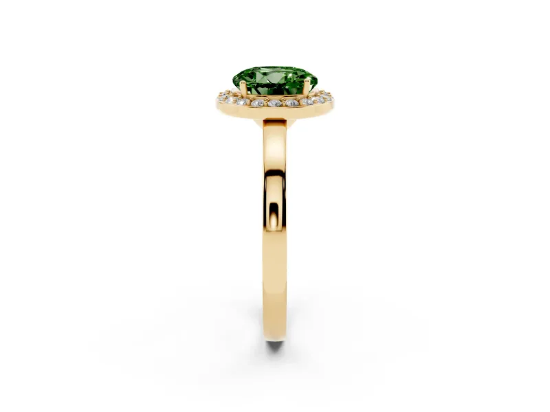 Fancy Green Round Cut Diamond Halo Ring Set in Yellow gold with Solitaire Band and Prong Setting
