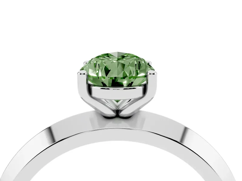 Fancy Green Pear Cut Diamond Solitaire Engagement Ring Set in Silver with Flat Band and Prong Setting