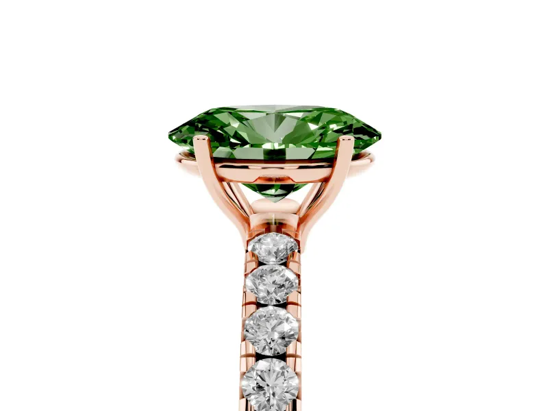 Oval Pave Solitaire Engagement Ring Setting for a Fancy Green Lab-Grown Diamond | Shared Prong Band | Rose Gold