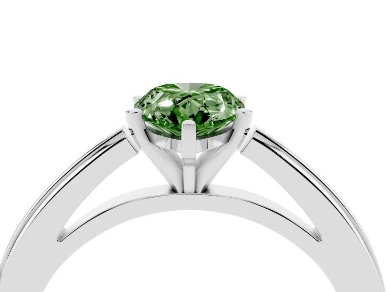 Fancy Green Pear Cut Diamond Solitaire Ring Set in Platinum with Prong Setting and Classic Band