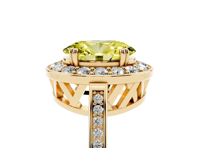 Oval Halo Engagement Ring Setting for a Fancy Yellow Lab-Grown Diamond | Polished Halo Rim | Yellow Gold