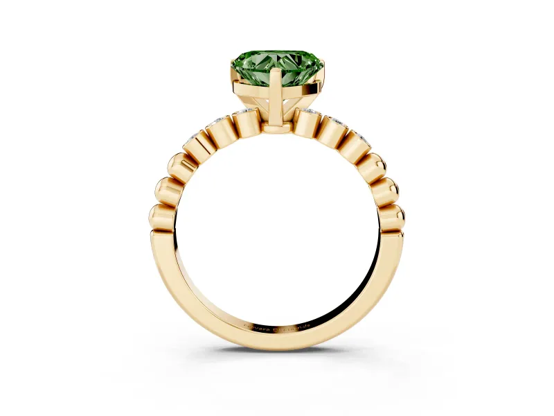 Heart-Shaped Beaded Engagement Ring Setting for a Fancy Green Lab-Grown Diamond | Yellow Gold