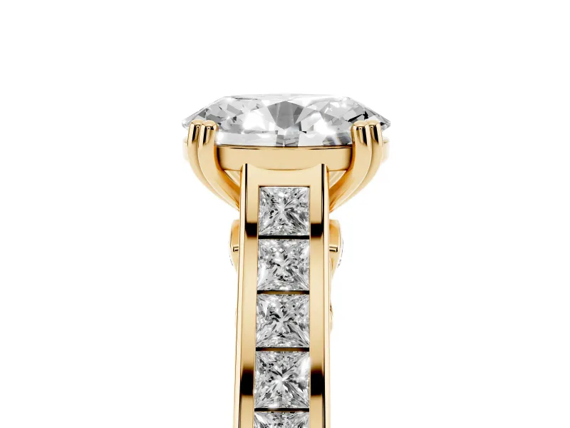 Oval Cathedral Channel Set Engagement Ring Setting | Double Claw Prongs | Yellow Gold