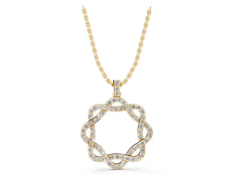 Round Lab-Grown Diamond Pavé Woven Circle Pendant Necklace | Pavé Bail | Yellow Gold
