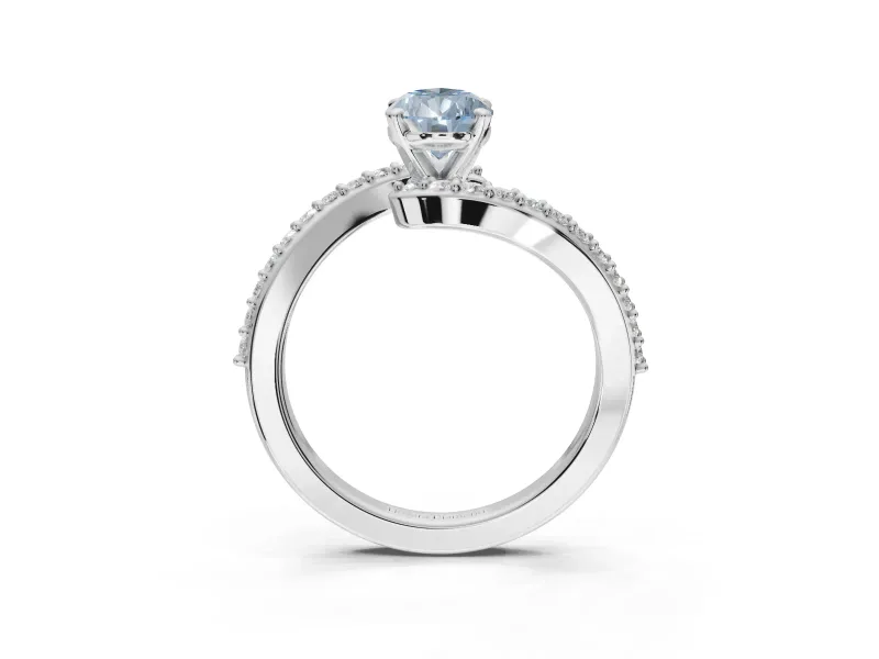Pear-Shaped Bypass Pavé Engagement Ring Setting for a Fancy Blue Lab-Grown Diamond | White Gold
