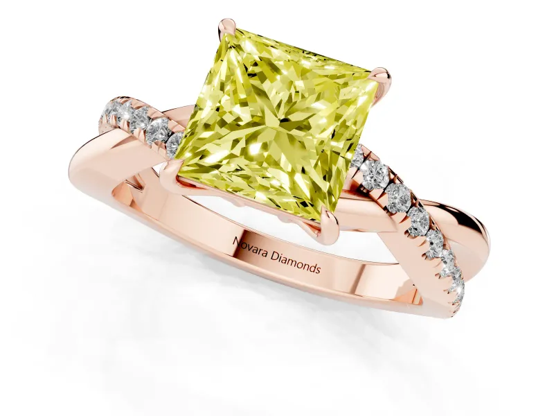 Princess Cut Crossover Engagement Ring Setting for a Fancy Yellow Lab-Grown Diamond | Rose Gold