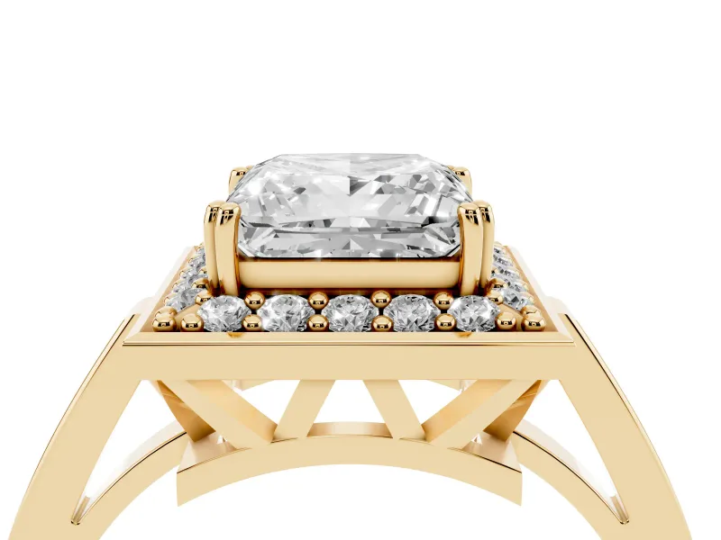 Princess Cut Halo Engagement Ring Setting | Polished Halo Rim | Yellow Gold
