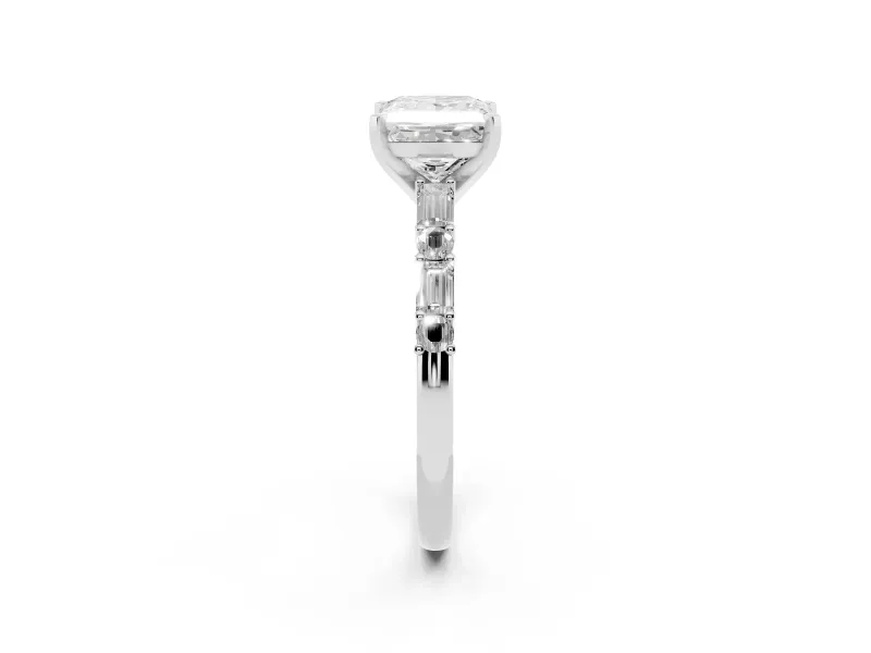 Princess Cut Diamond Solitaire Set in Platinum with Side Baguettes and Channel Set Band