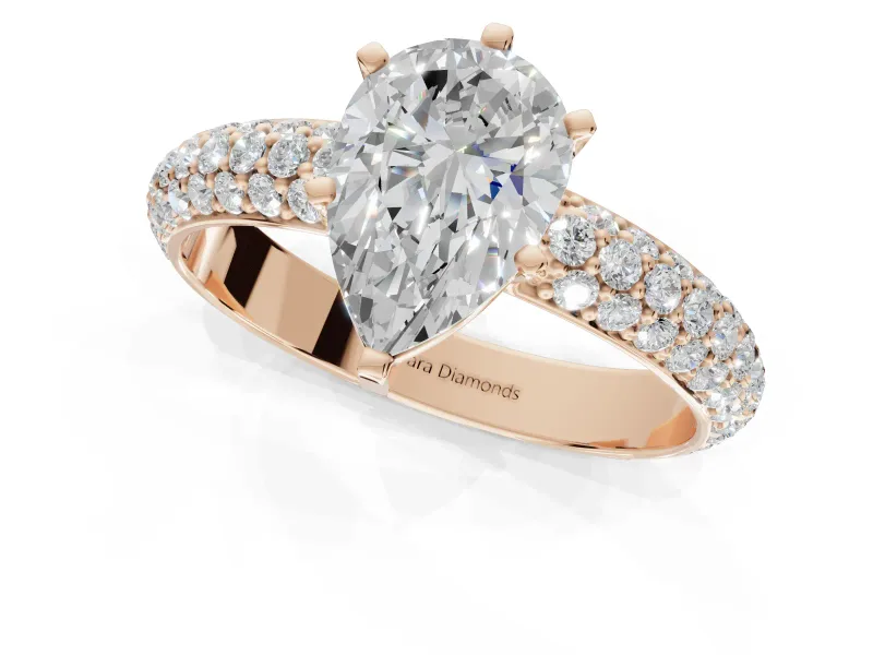Pear-Shaped Pavé Solitaire Engagement Ring Setting | Domed Pavé Band | Rose Gold