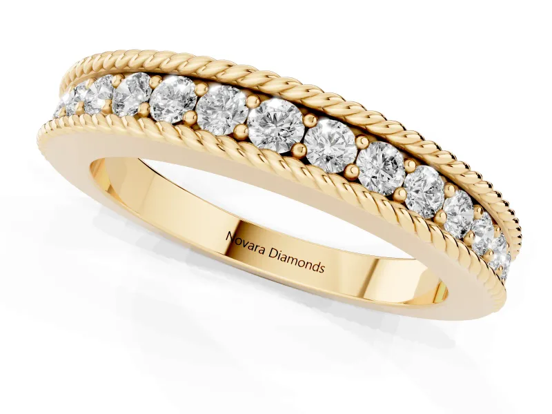 Round Lab-Grown Diamond Graduated Half Eternity Band | Twisted Rope Edges | Yellow Gold