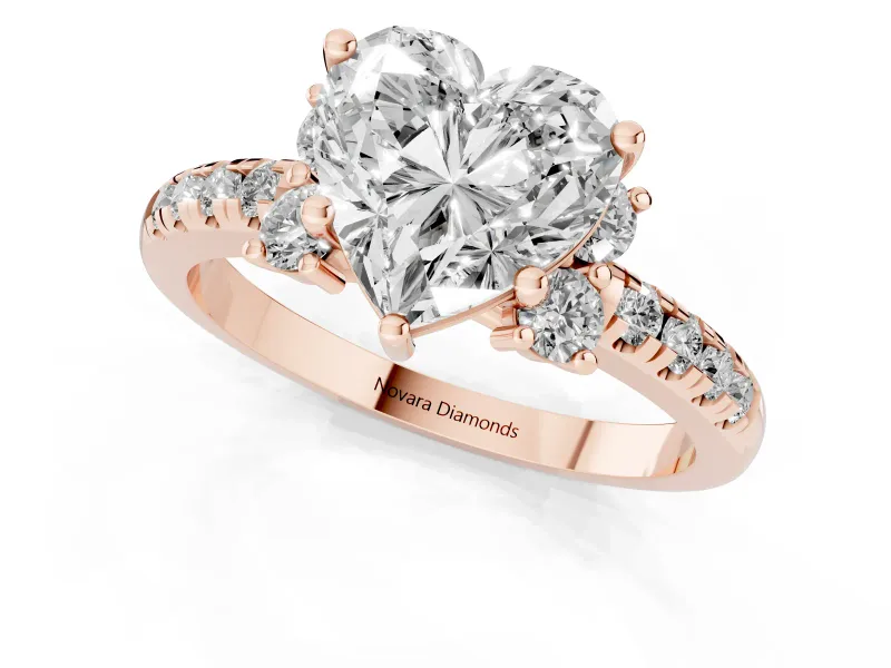 Heart-Shaped Side Stone Pave Engagement Ring Setting | Paired Round Accents | Rose Gold