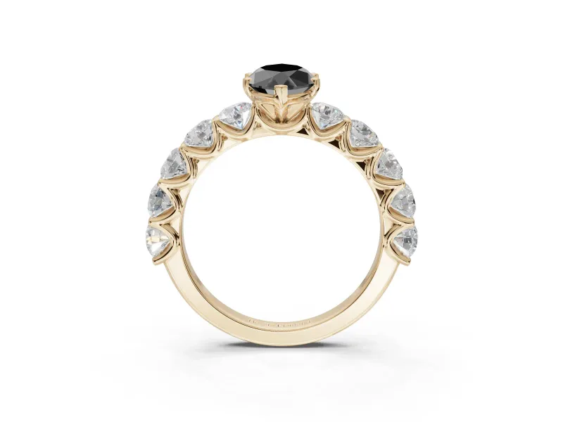 Marquise Side Stone Engagement Ring Setting for a Black Center | Yellow Gold