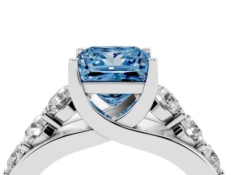 Princess Cut Engagement Ring Setting for a Fancy Blue Lab-Grown Diamond | Sterling Silver - Design NV-24645