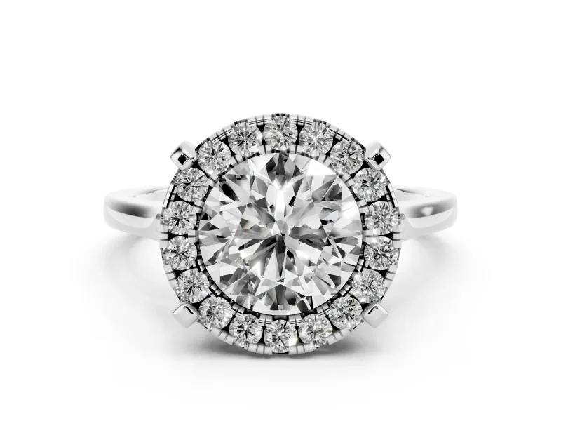 Round Cut Diamond Cluster Halo Solitaire Ring Set in Platinum with Prong Setting