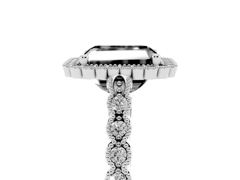 Radiant Cut Milgrain Halo Engagement Ring Setting for a Black Center | Sterling Silver