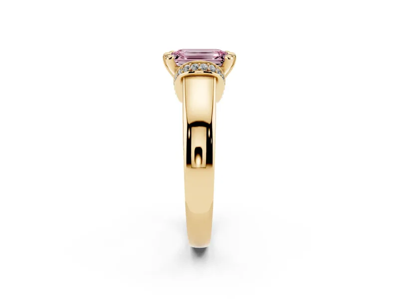 Emerald Cut Pavé Collar Engagement Ring Setting for a Fancy Pink Lab-Grown Diamond | Yellow Gold