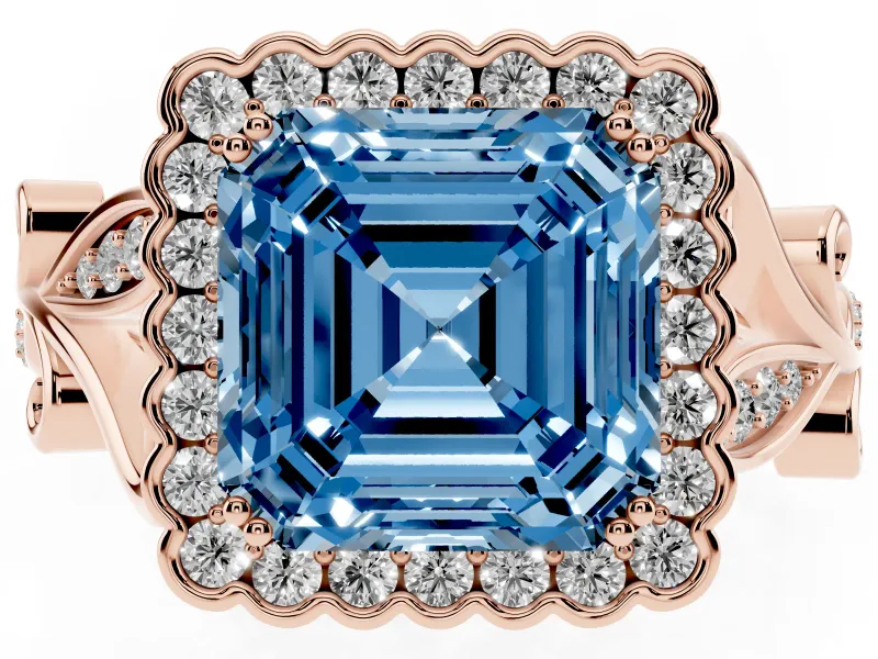 Asscher Cut Leaf Halo Engagement Ring Setting for a Fancy Blue Lab-Grown Diamond | Rose Gold