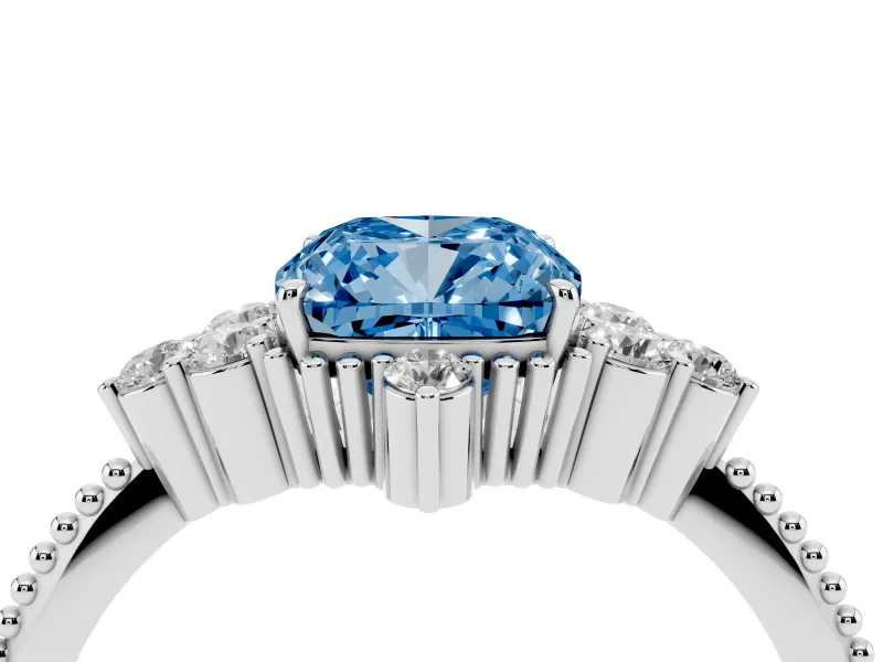 Cushion Cut Cluster Engagement Ring Setting for a Fancy Blue Lab-Grown Diamond | White Gold