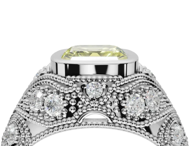 Asscher Cut Vintage Bezel Engagement Ring Setting for a Fancy Yellow Lab-Grown Diamond | Platinum